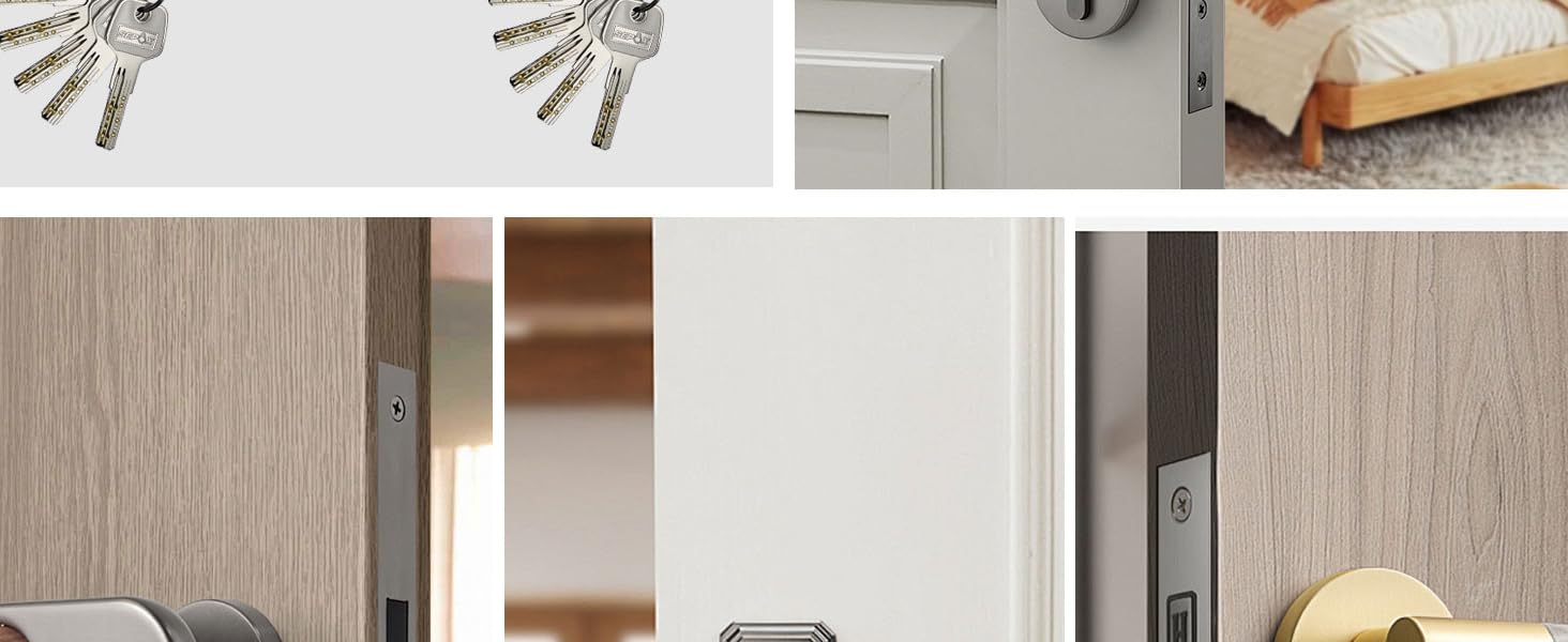 Instructional diagram showing door lock operation with 5 keys. Includes directional arrows and step-by-step visuals for lock mechanism functionality.