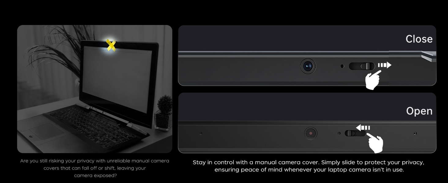 Mobile interface demonstration showing swipe gesture controls with white arrows and text indicators for 'Open' and 'Close' actions.