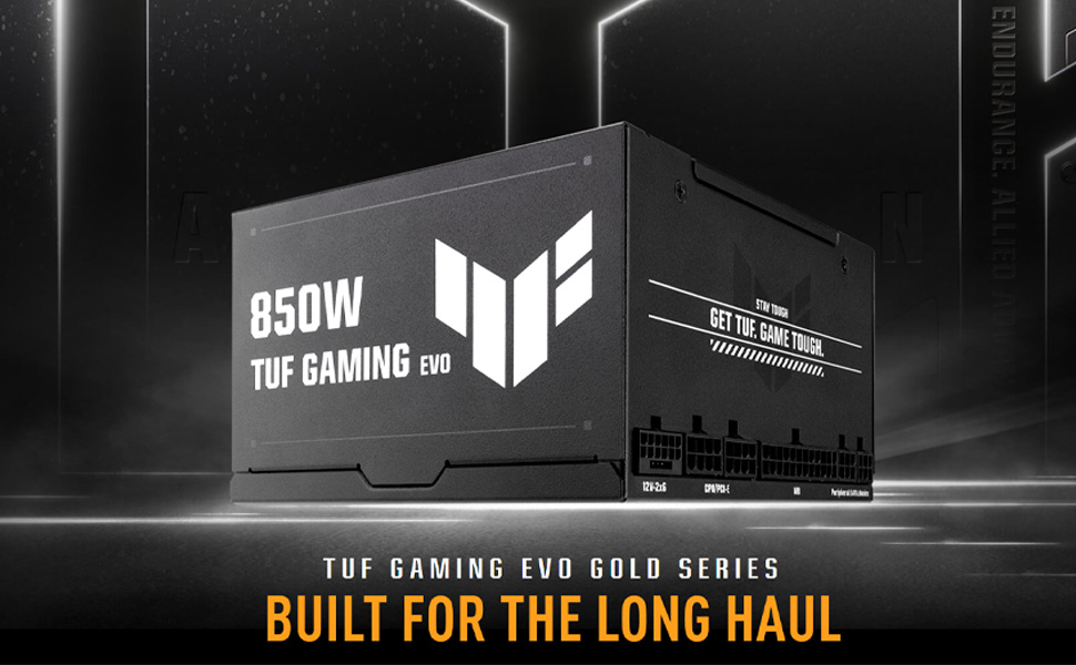 Text reads 'BUILT FOR THE LONG HAUL'. Dark promotional images showing what appears to be gaming or computer hardware with blue lighting effects.