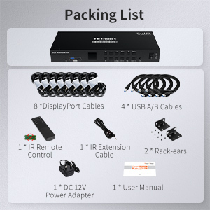 KVM device showcasing compatibility with various keyboard and mouse types: common, wireless, gaming, and mechanical. Device features multiple USB ports and supports pass-through mode for enhanced compatibility.