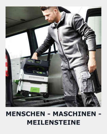 Individual wearing grey workwear attire handling professional equipment or machinery, with German text visible below.