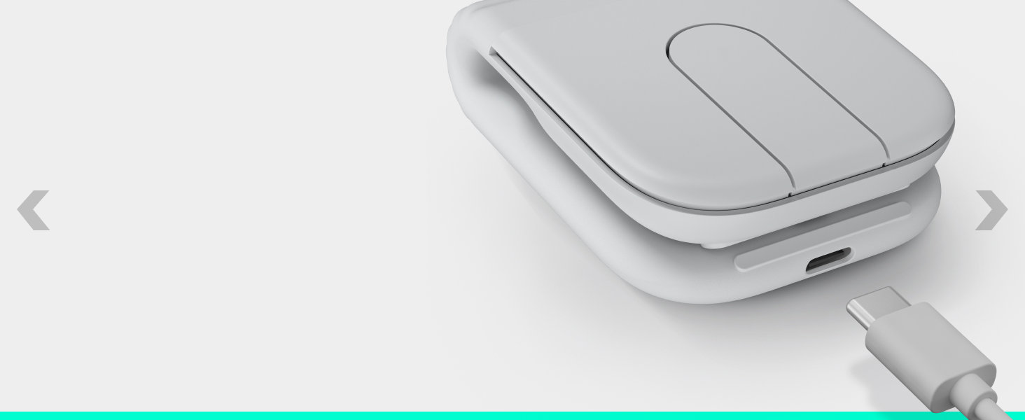 Wireless mouse in white/gray with curved ergonomic design and attached USB receiver cable, displayed from angled side view.