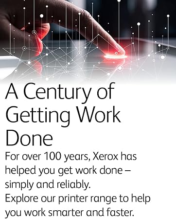 Text reads 'A Century of', 'Getting Work', 'Done'. Marketing sequence showing text overlaid on abstract light patterns and backgrounds.