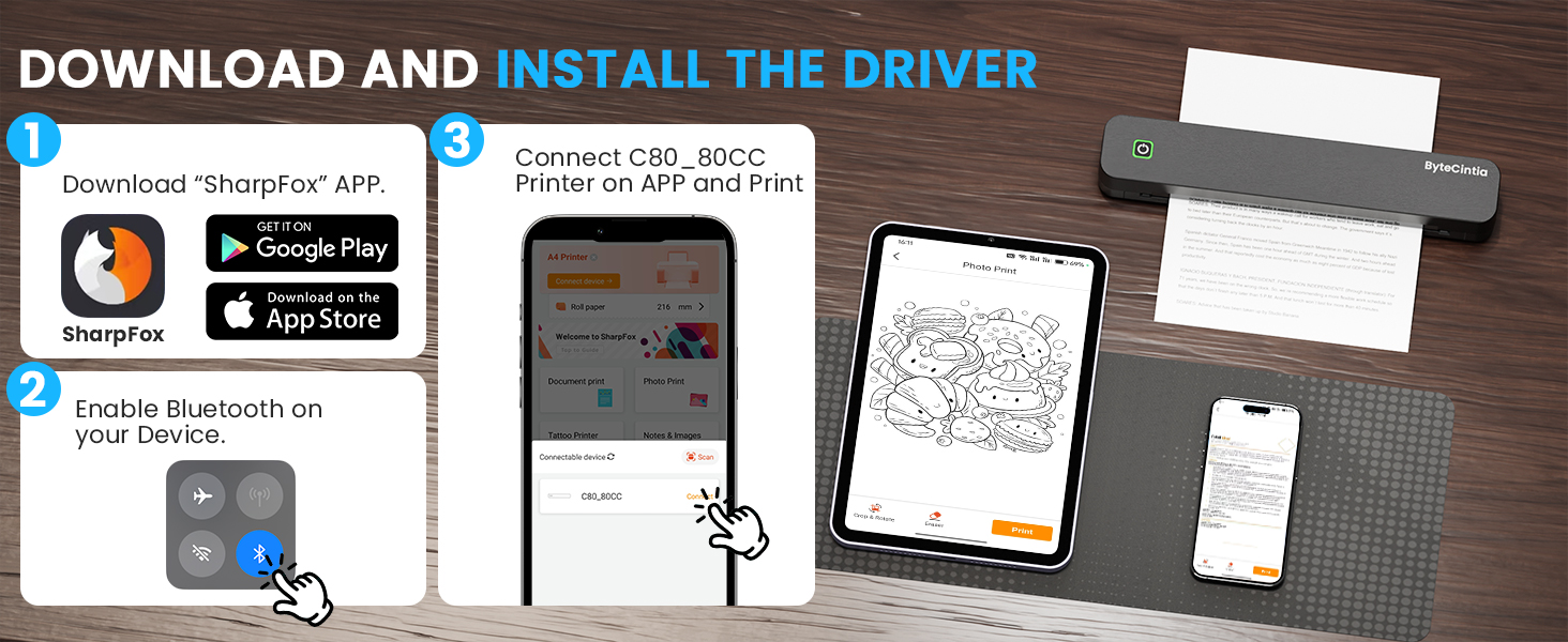 Text reads 'DOWNLOAD AND INSTALL FOR FREE' with app store icons. Screenshot sequence showing mobile app interface with planning or scheduling features.