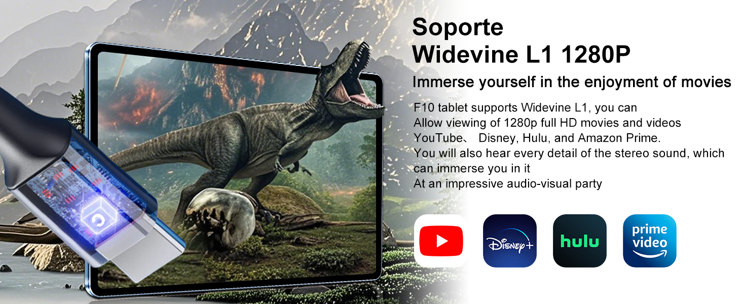 10.1-inch HD IPS display with wide viewing angle, showing a whale breaching water. Specifications list 1280x800 resolution, 16:10 aspect ratio, and two display modes for eye protection.