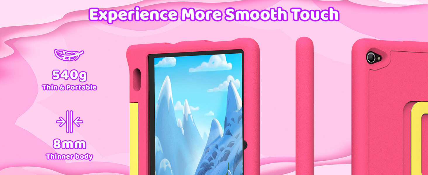 Text reads 'Experience More Smooth Touch', 'D930', 'From Taiwan'. Hot pink protective case with integrated screen protector for mobile device, shown with device inserted, front view displayed.