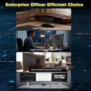 Text reads 'Enterprise Office: Efficient Choice'. Series of office interior scenes showing modern workspace environments with desks and lighting.