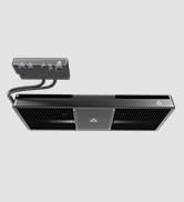 Black mounting bracket or holder shown from multiple angles against white background, displaying installation positions and mounting configurations.