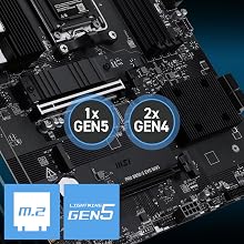 Text reads 'PCIe 4.0', 'PCIe 5.0', 'BENJ'. Computer motherboard detail showing PCIe slots and components with technical specification icons below.