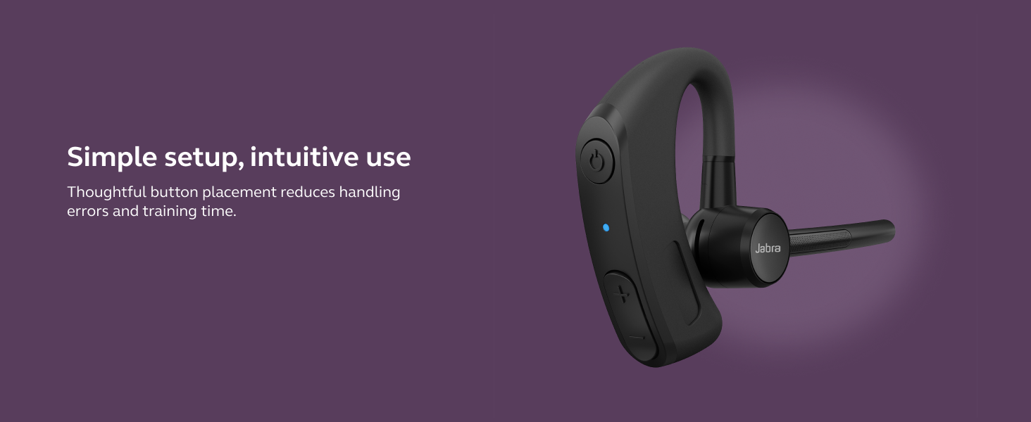 Text reads 'Simple setup, Intuitive use'. Purple-tinted product photo showing what appears to be audio equipment against dark background.