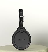 Black phone case or stand positioned against beige ribbed background, showing kickstand functionality in profile view.