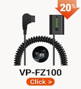 Text reads 'NP-FW50'. Black charging dock or battery charger device with orange promotional badge marked '20%'.