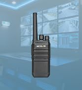 Text reads 'Digital Encryption Makes Calls More Private Adaptable to Noisy Environments'. Two black walkie-talkie devices shown with lock icon graphic between them.