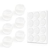 Set of cork bottle stoppers with black rubber rings, shown alongside clear adhesive circles. Cork stoppers have natural textured finish and domed tops.