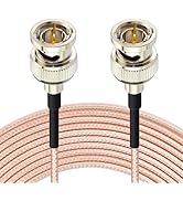 RG179 coaxial cable connectors with attached cable on a blue background. The connectors appear to be BNC or similar type.