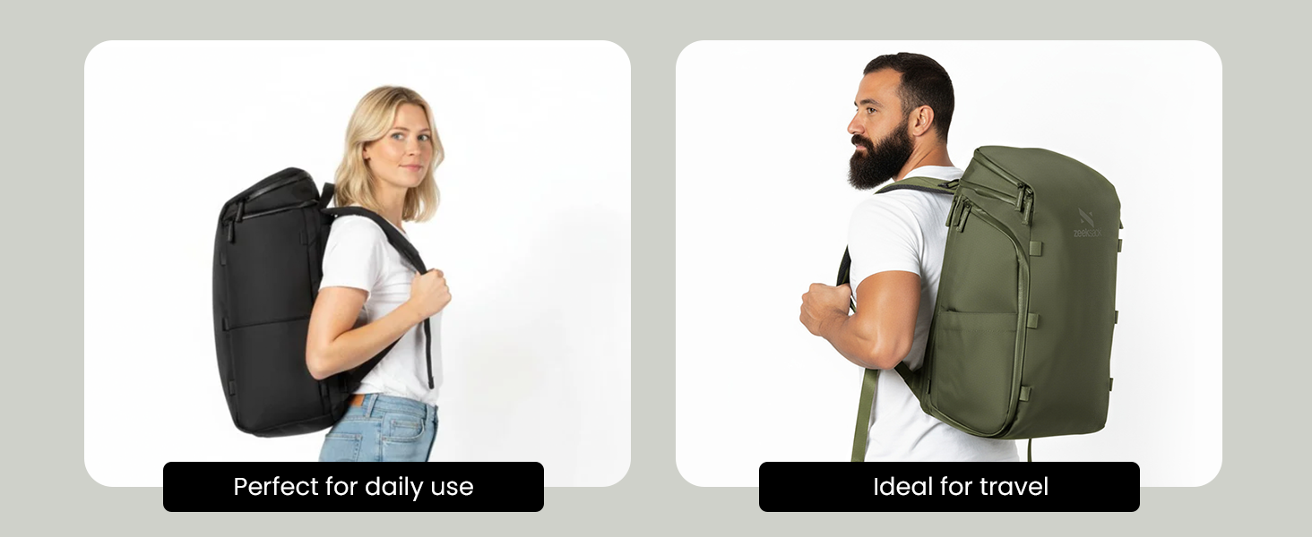 Text reads 'Side Pockets (for water bottle)' and 'Mesh Pockets'. Military-style green backpack with multiple compartments shown from different angles, featuring mesh and water bottle pockets.