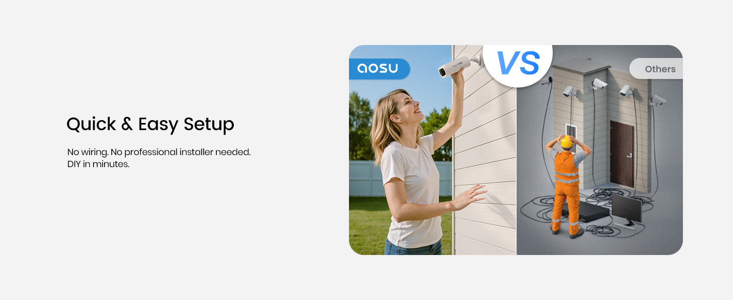 Text reads 'Quick & Easy Setup'. Product demonstration showing assembly steps of a small item with mounting components.