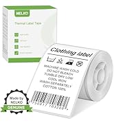 Multiple white thermal label rolls shown unboxed, displaying printed barcodes and product information on continuous strips.