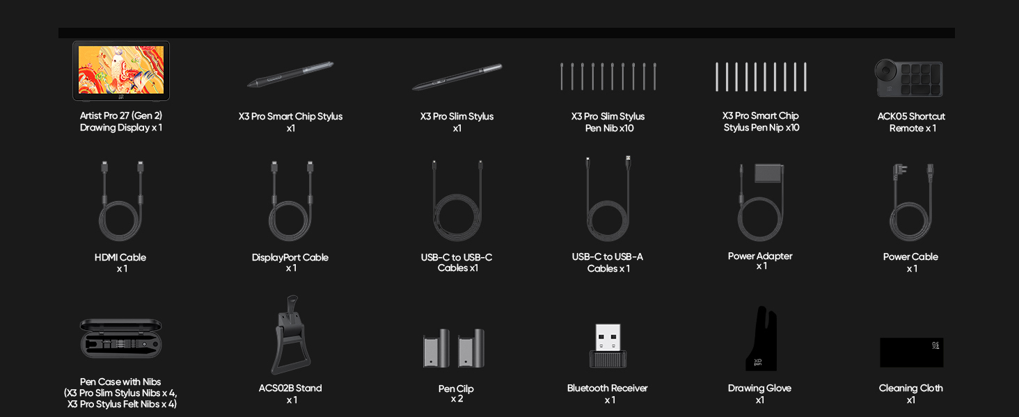 Product specifications chart displaying 12 electric bike or scooter components and features with icons and labels on dark background. Each section shows different technical parts and accessories.
