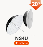 Text reads 'NS26L' and 'Neewer'. White and black spotlight lamp fixture with 20W label, featuring reflector dish and mounting bracket.