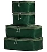 Set of four orange packing cubes in varying sizes, stacked vertically. Made of lightweight fabric with zipper closures for organized travel packing.