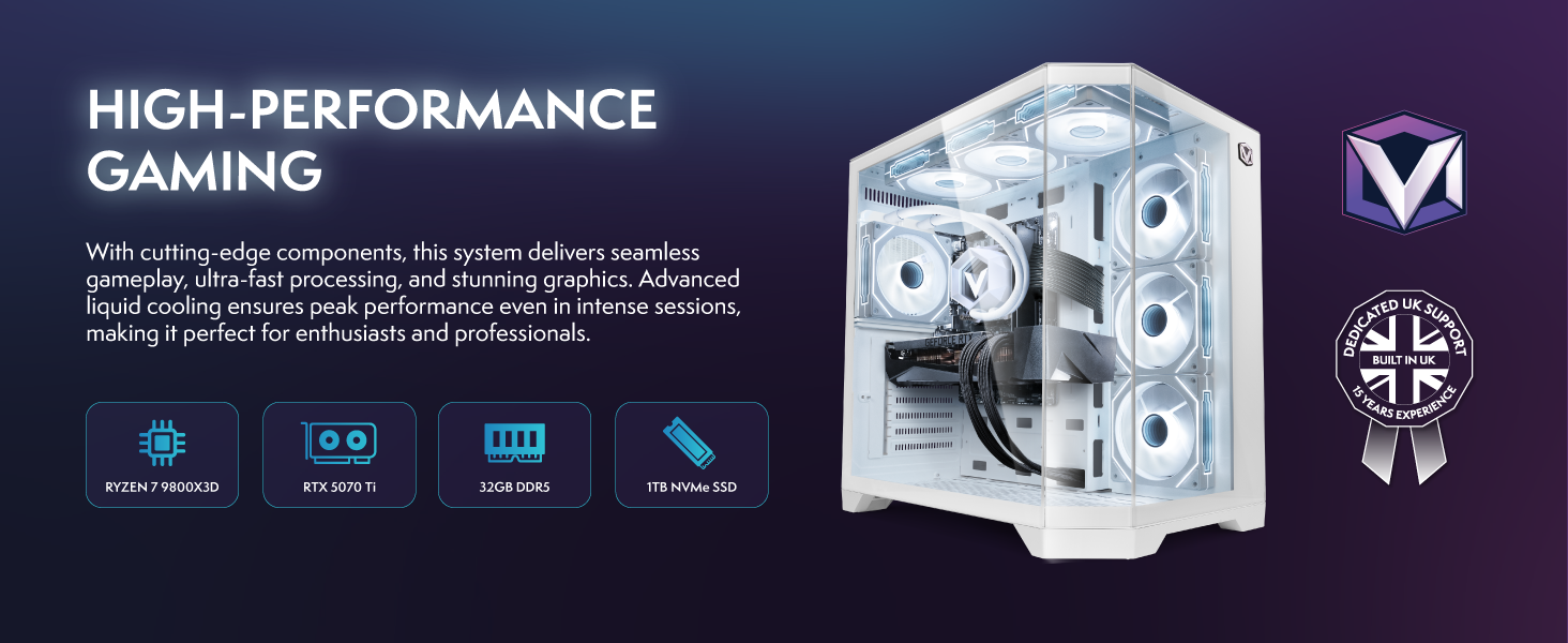 Text reads 'HIGH PERFORMANCE'. Series of technical interface screens or product displays with blue illuminated elements and diagnostic information.