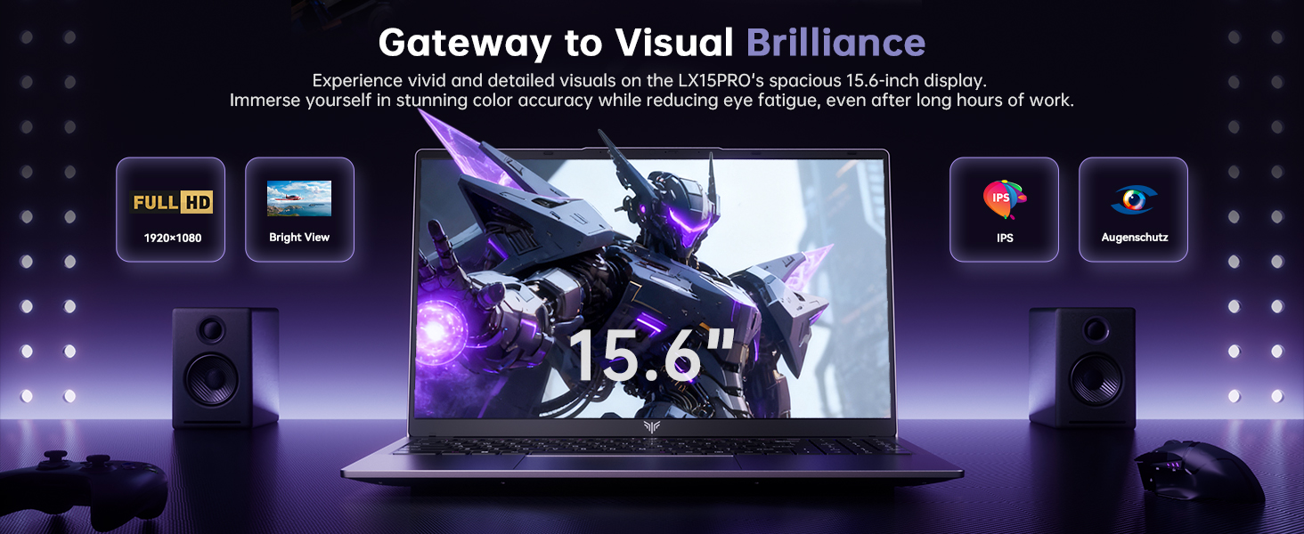 Text reads 'Gateway to Visual Brilliance'. Digital display showing laptop screen with '15.6
