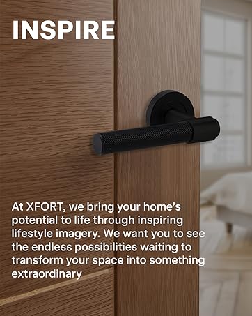 Power drill held by person in plaid shirt. Text promotes DIY accessibility. XFORT logo in top-left corner suggests brand of tools or DIY products.