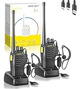 Text reads 'JIUFIT'. Professional two-way radio set including main handset with LCD screen, charging dock, antenna, and various accessories in black.