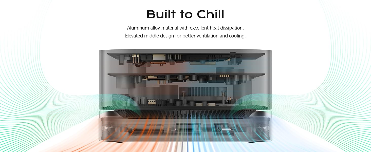 Text reads 'Built to Chill'. Glass refrigerator shelf with beverage cans visible through transparent surface.