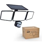 Solar-powered LED outdoor light with remote control, featuring motion sensor and multiple LED panels