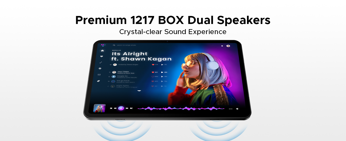Text reads 'Premium 16X FOV Dual speakers'. Product image showing what appears to be a black electronic device with illuminated display.