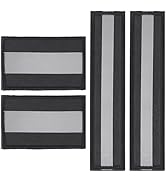 Roll of black elastic band material with reflective gray stripe running through center, shown unrolled and in various angles.