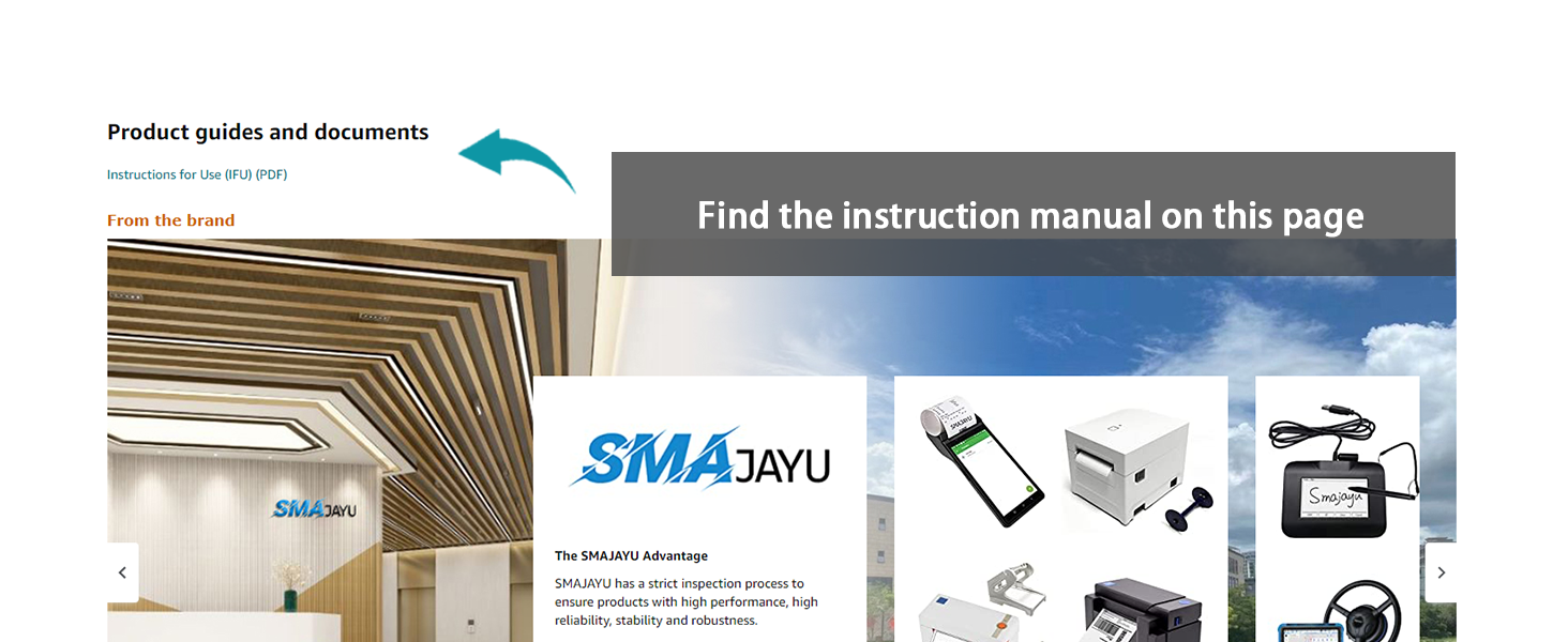 Text reads 'Find the instruction manual on this page' and 'SMA JWU'. Technical instruction manual pages showing product guides and assembly diagrams.