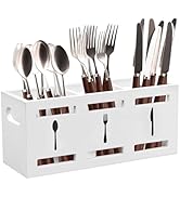 Wooden Utensil Caddy Cutlery Holder with Metal Tray,Wood Cutlery Caddy with 3 Compartments,Utensi...