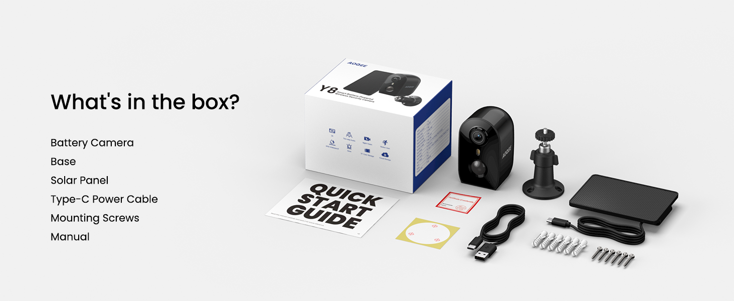 Text reads 'What's in the box?' followed by list: 'Battery Console, Trigger, Sensor, Robot Vacuum, Roller Brush, Side Brush.' Product components displayed including white robotic vacuum unit, remote control, and accessories on white background.