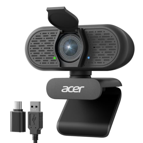 Acer A640 4K Webcam for PC with Sony Sensor PDAF Autofocus AI Noise Canceling Mic Privacy Shutter USB A to C Adapter Computer Camera for Gaming Streaming Meetings Switch 2 Camera Teams Zoom Facetime