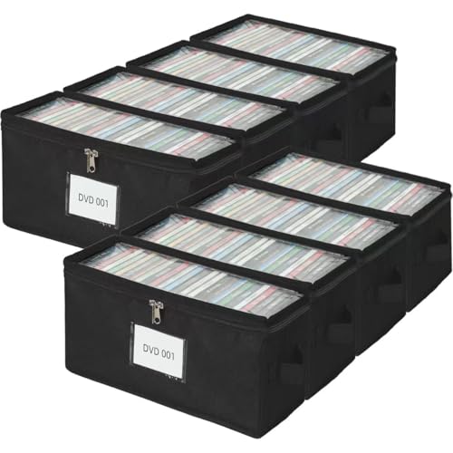 8 Pack Durable Fabric DVD Storage Box with Clear PVC Lid