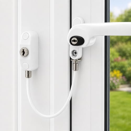 Window Cable Restrictor Lock with Hidden Handle Bracket. Child & Pet Safety Security Window Opening Limite