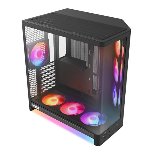 NZXT H6 RGB+ Compact Dual-Chamber ATX PC Case - Pre-Installed RGB Fans & Control Hub Lite - 360mm Radiator - Back-Connect Ready - Seamless Curved Glass - Black