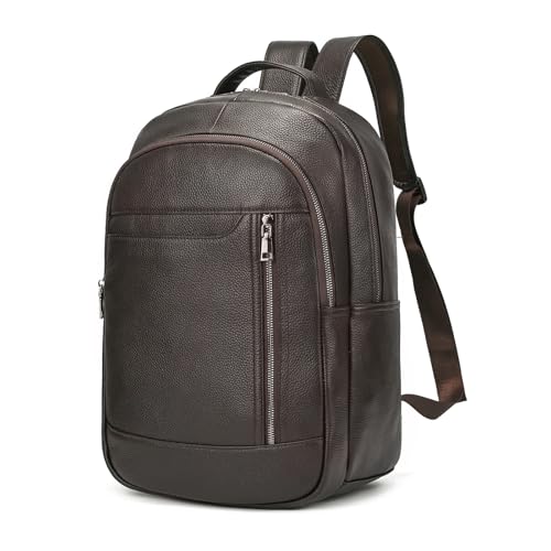 Large Capacity Black Leather Backpack for Men