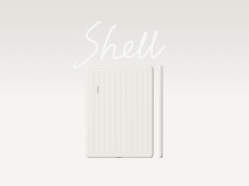 White shelf or storage unit with minimalist design, showing clean lines and organized compartments for storage and display purposes.