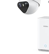 Security camera system with solar panel mounted on top and white/black camera unit with lens below. Wireless outdoor surveillance device shown in profile view.