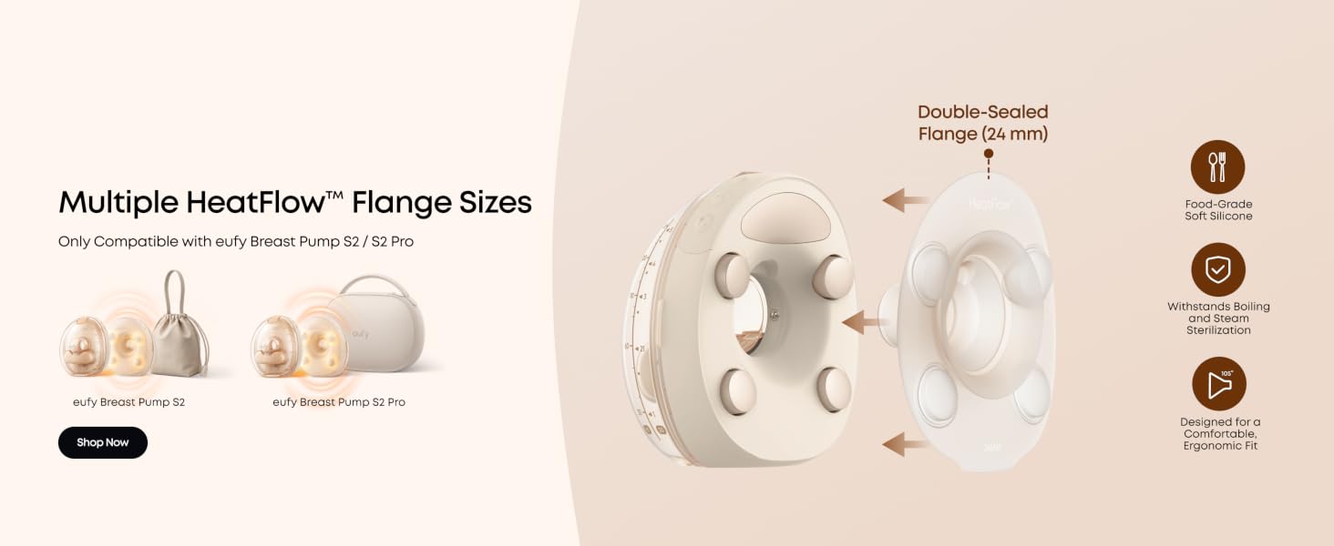 Text reads 'Multiple Heatflow™ Fibrings Sizes' with product sizing information below. White circular ceramic heat diffuser with multiple concentric rings shown from top view with size comparison icons.