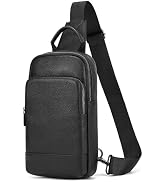 Yevabo Men's Genuione Leather Sling Bag - Crossbody Chest Bag with Multiple Zipper Pockets for Tr...