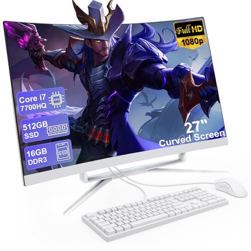 27inch All-in-One Computer 4 Cores 8Threads All-in-One PC 16GB RAM 512GB SSD Core i7 7700HQ(up to 3.8GHz) WiFi 6 Bluetooth5 with Mouse and Wired Keyboard USB3.0 * 4
