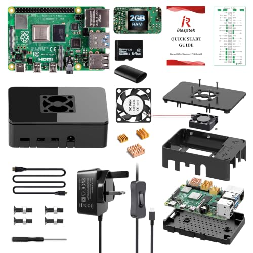 iRasptek Starter Kit for Raspberry Pi 4B 2GB RAM - 64GB SD Card Editio
