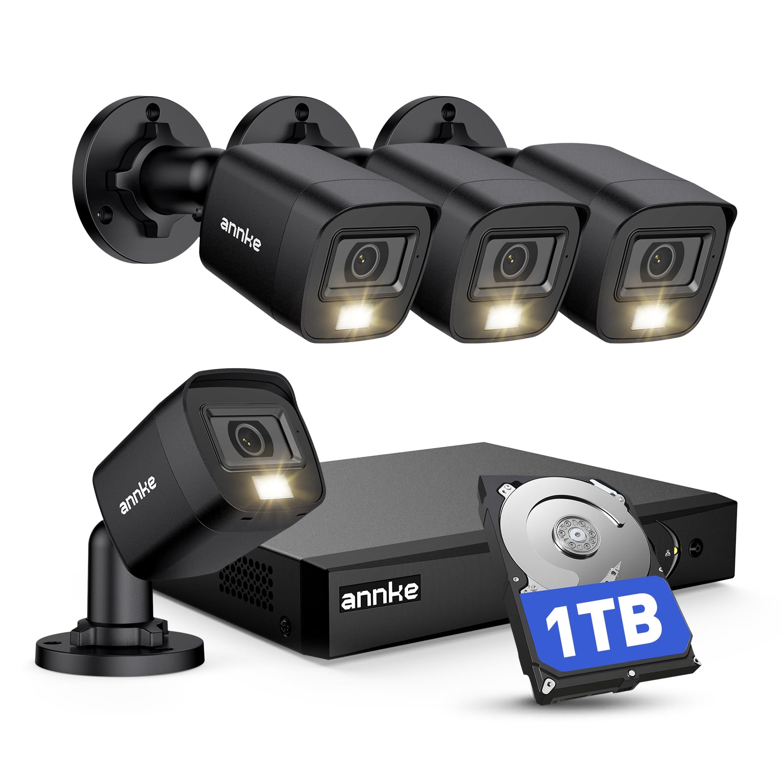 ANNKE 8 Channel 3K Lite H.265+ AI DVR CCTV Camera System & 1TB Hard Drive | 4x 2MP Color Night Vision Security Camera Outdoor