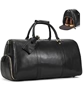 Brown distressed leather convertible duffel bag with dual handles, detachable shoulder strap, and multiple exterior pockets. Vintage-style design for travel or weekend use.