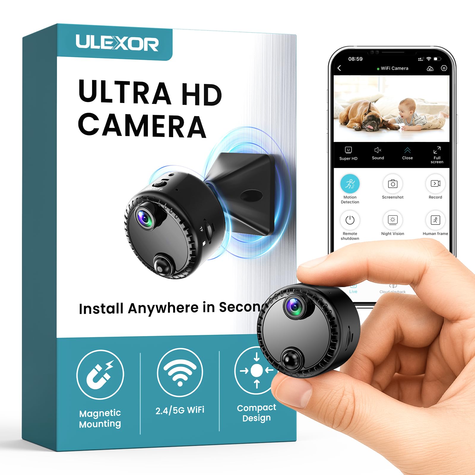 4K Mini Indoor Security Camera with Magnetic Mount